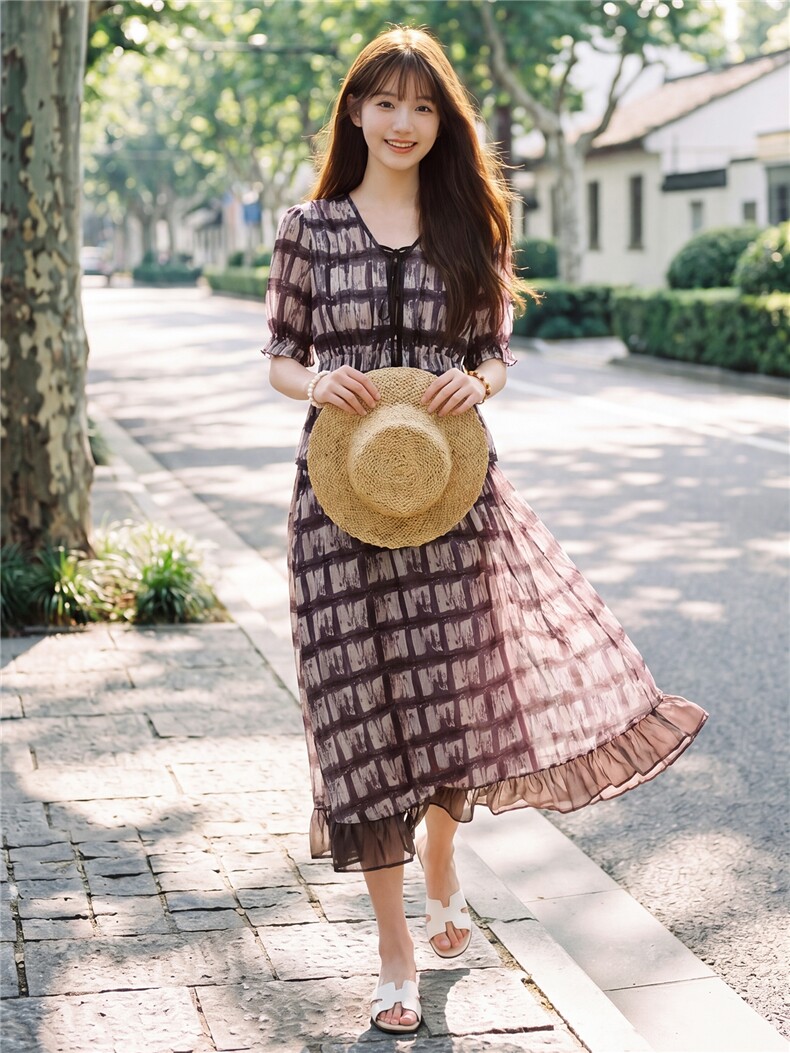 时尚休闲格纹显瘦系带上衣木耳边半裙超仙两件套女,女装套装/套裙,水衣源