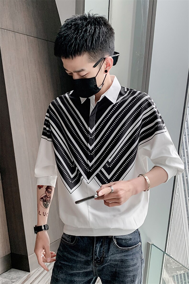 2021夏季社会精神小伙网红修身套头七分短袖衬衫男U21,男装衬衫,星座102A（原电商D309-1）