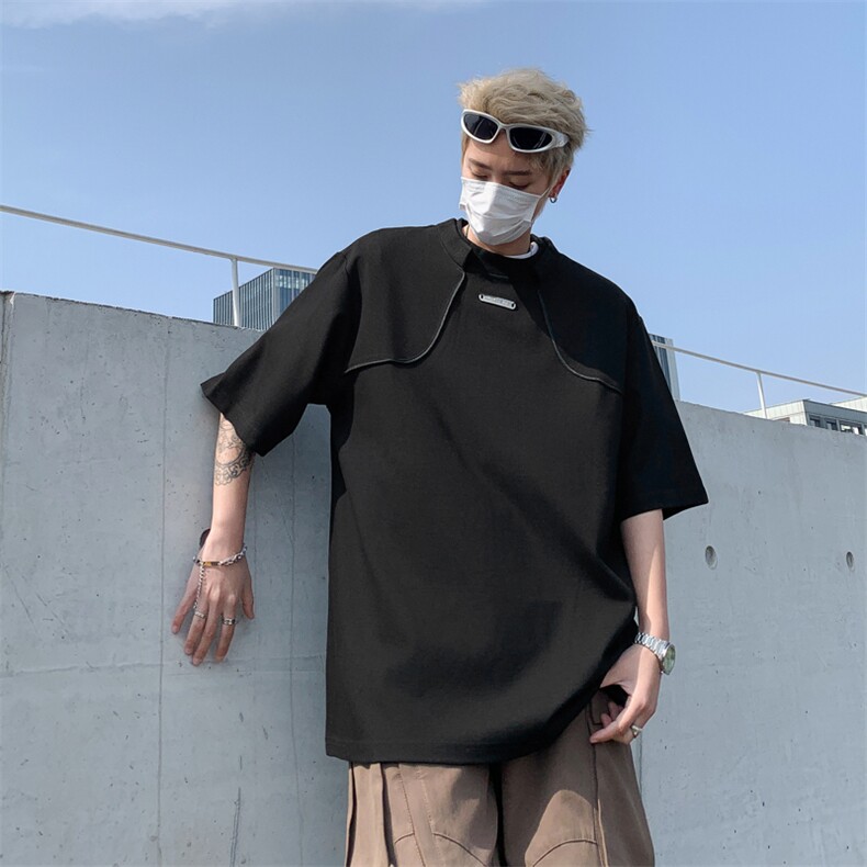 韩版ins小众解构设计感短袖t恤男高级感休闲宽松百搭纯色半袖上衣,男装T恤,星座410-6（原星座1304-1）
