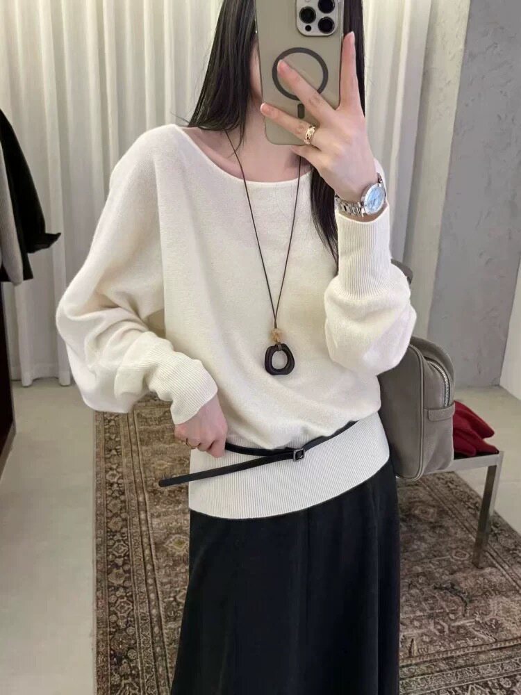 2025年秋季直筒型常规套头单件长袖一字领蝙蝠袖，女装羊毛衫，圣旺供货