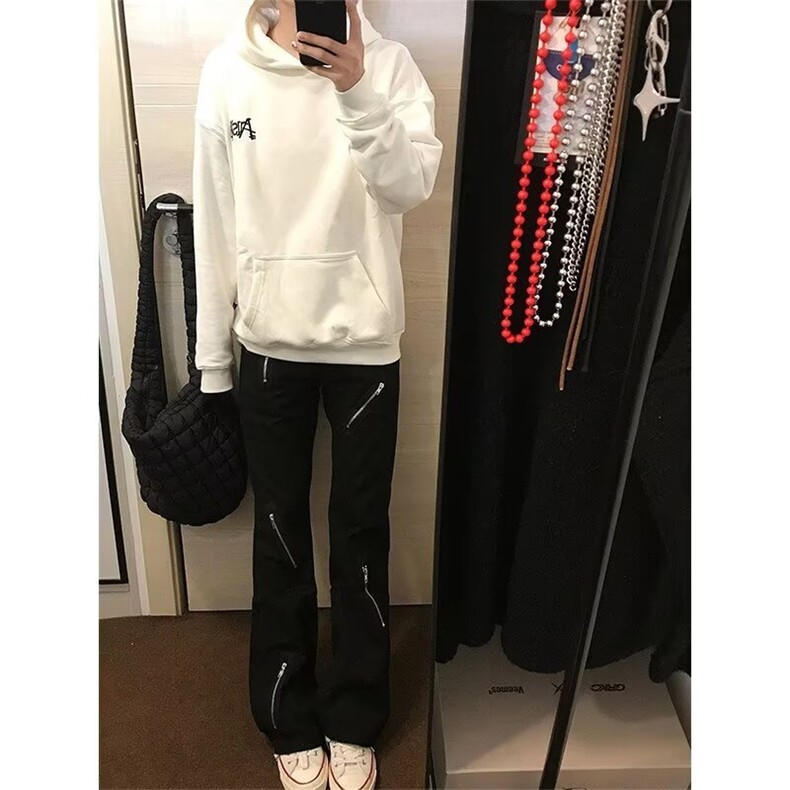 美式高街Vibe风拉链牛仔裤ins潮牌喇叭裤加绒阔腿裤K6087-P48网图,男装牛仔裤,电商B245