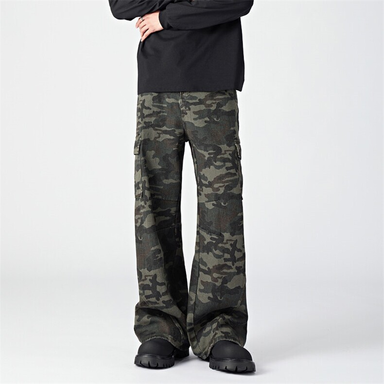 美式复古迷彩工装裤潮流百搭宽松休闲时尚直筒裤，男装牛仔裤，星座410-7