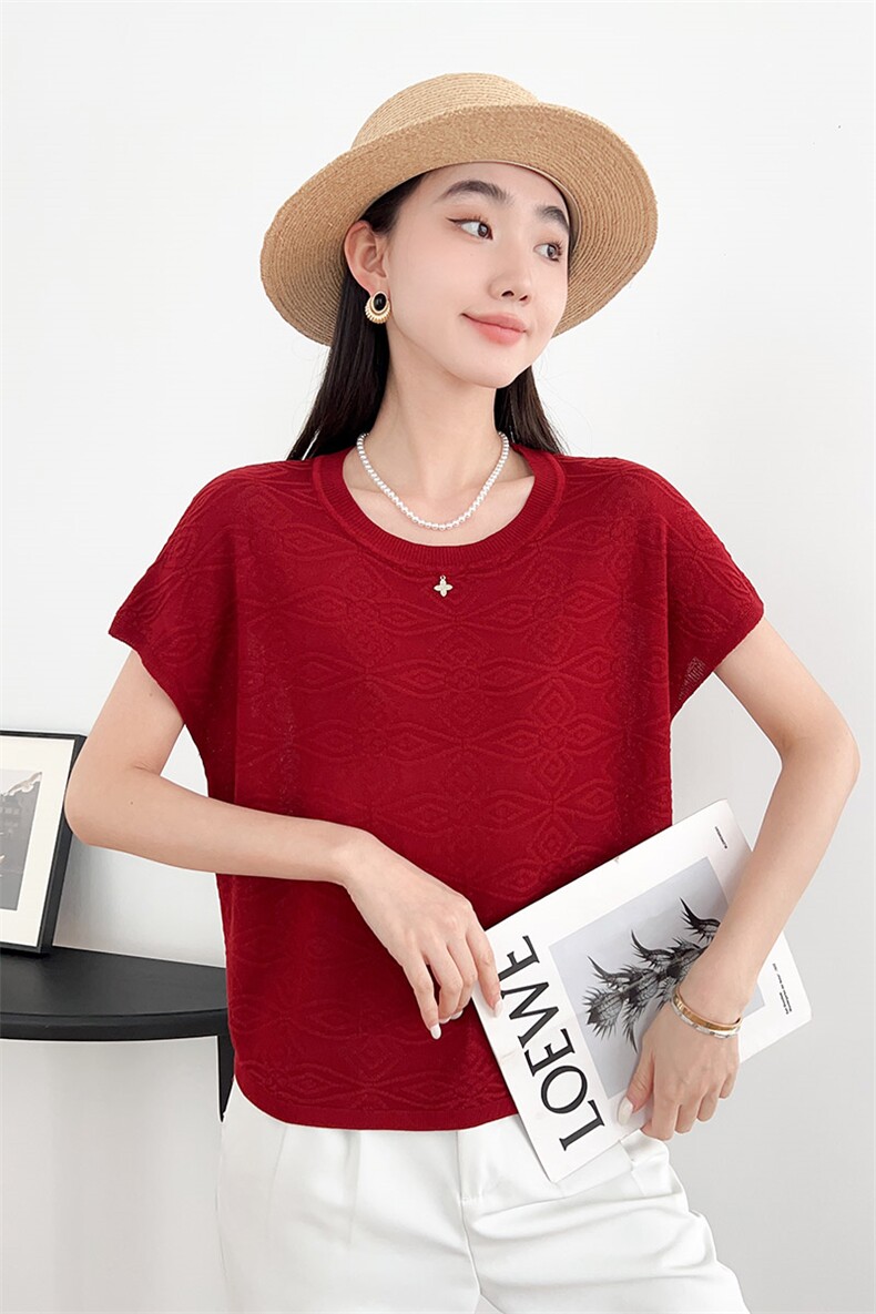 夏季新款时尚气质百搭简约女士飞机袖大花天丝短袖,女装T恤,秋虹羊绒