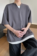 8XL-M特大码短袖男假两件五分袖高品质空气层宽松上衣DX321P35，男装T恤，电商D206-1