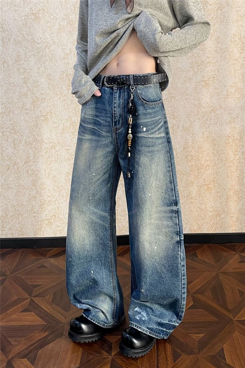 复古水洗做旧泼墨牛仔裤男女潮牌高级感美式街头情侣宽松休闲裤子,男装牛仔裤,星座302B