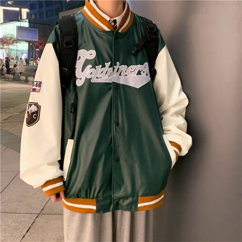 新款双层PU皮重工棒球服M-3XL大码加厚ins潮流 W2234-P55图片