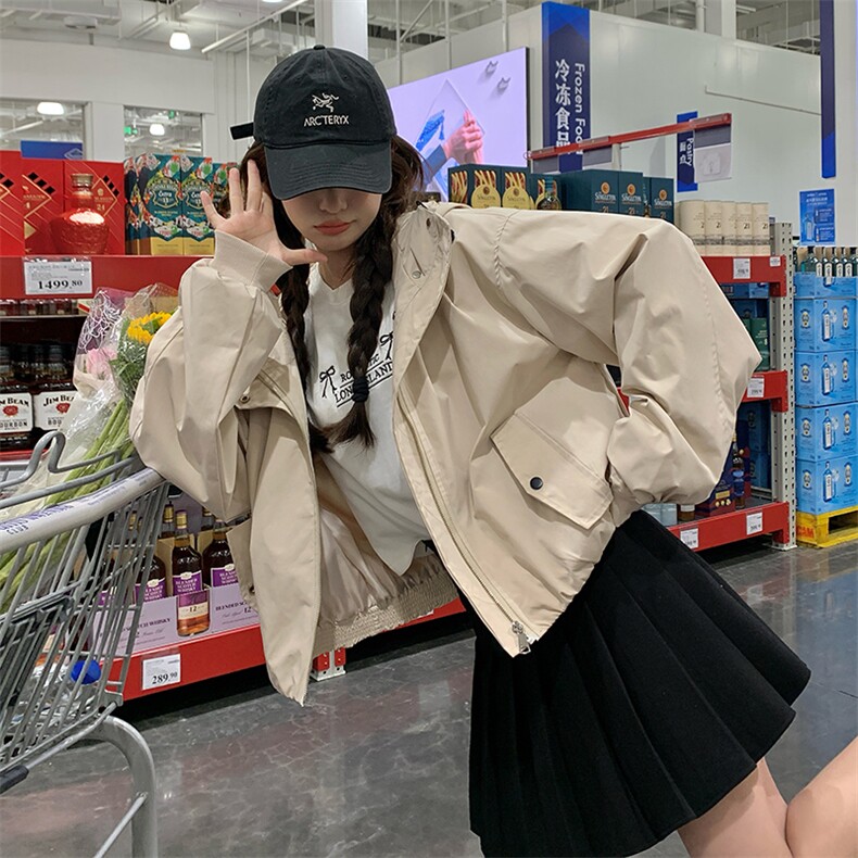韩版设计感连帽显瘦夹克外套女2025春时尚新款休闲宽松百搭冲锋衣图片