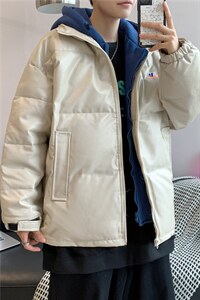 假两件衣男冬季加厚宽松潮流PU皮外套港风连帽服 W1906-P85图片