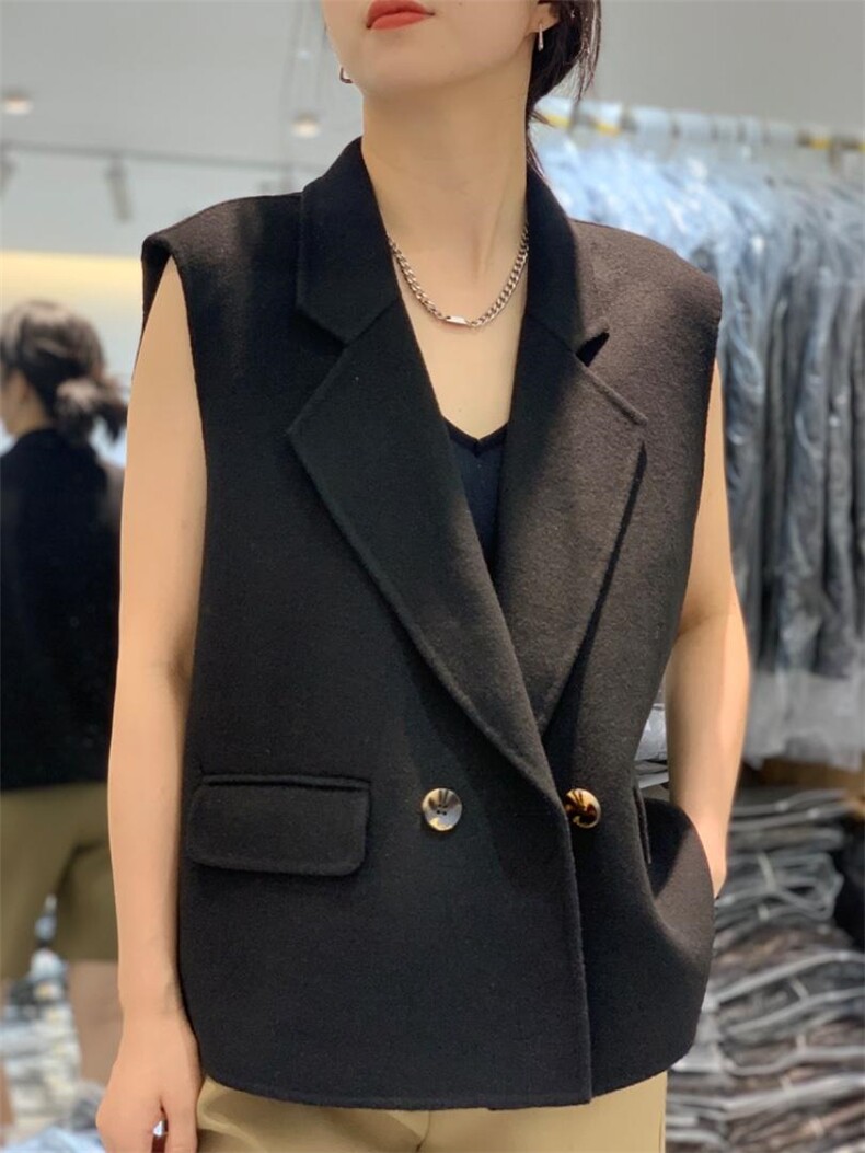 2022新款羊毛双面呢西装领马甲,女装西装,L·H·X