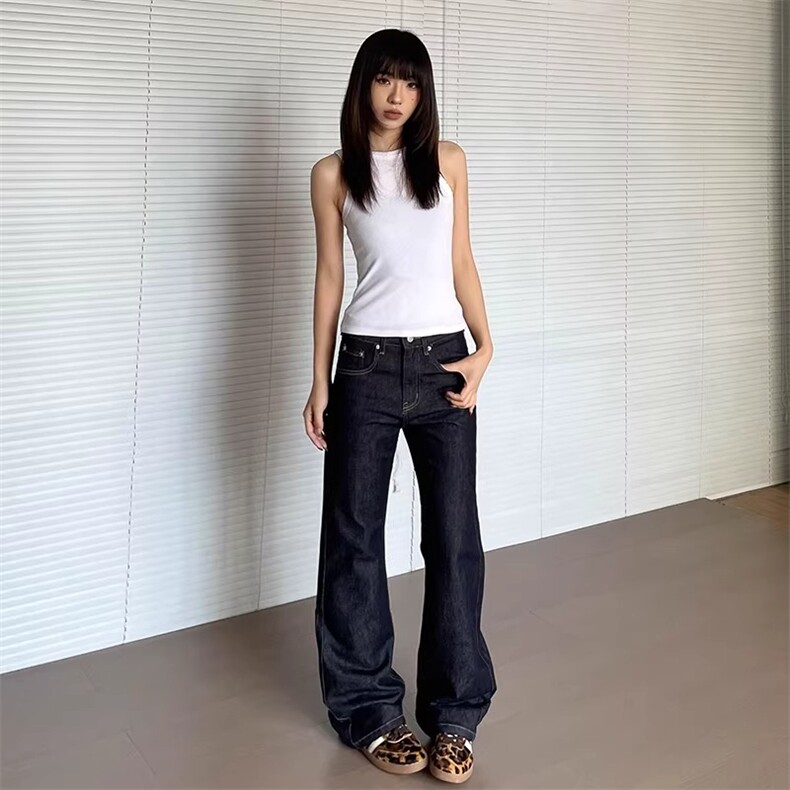 美式覆古低腰显瘦微喇叭牛仔裤女高级感百搭修身丹宁裤子,男装牛仔裤,星座506A