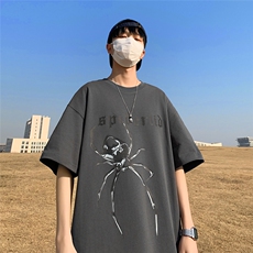240G重磅美式印花纯棉宽松休闲短袖T恤FSDX002P35控48，男装T恤，电商B219B