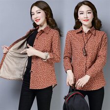 小碎花衬衫2025年冬季新款长袖排多扣常规直筒休闲加绒衬衣，女装衬衫，风姿绰