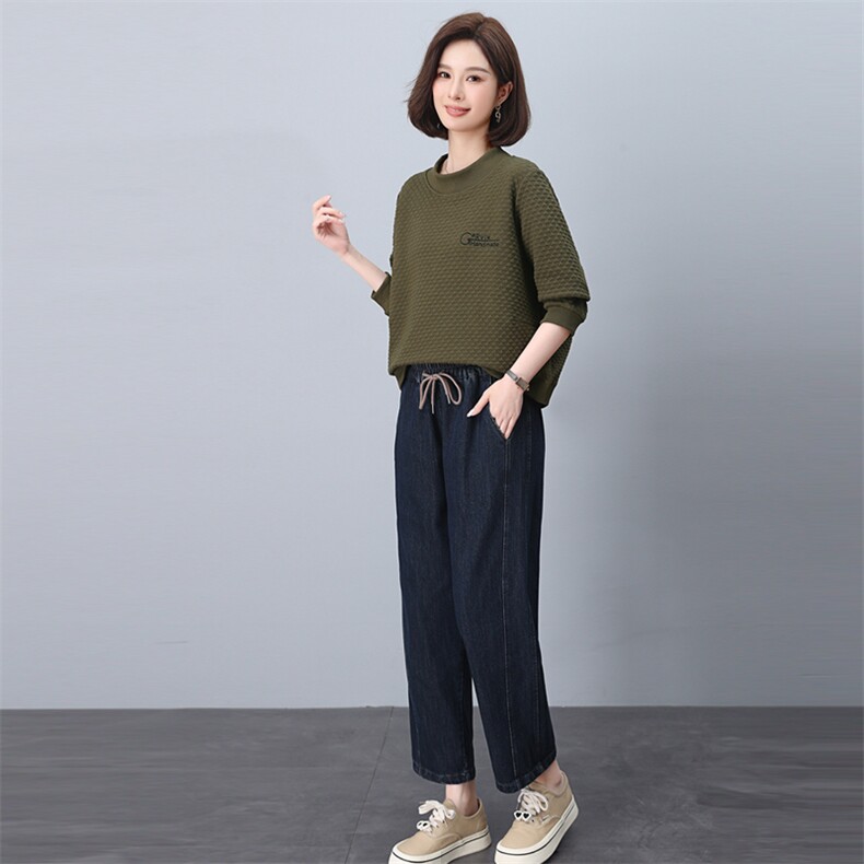 2024秋装新款时尚宽松显瘦长袖卫衣牛仔裤两件套女休闲套装,女装套装/套裙,悦见她