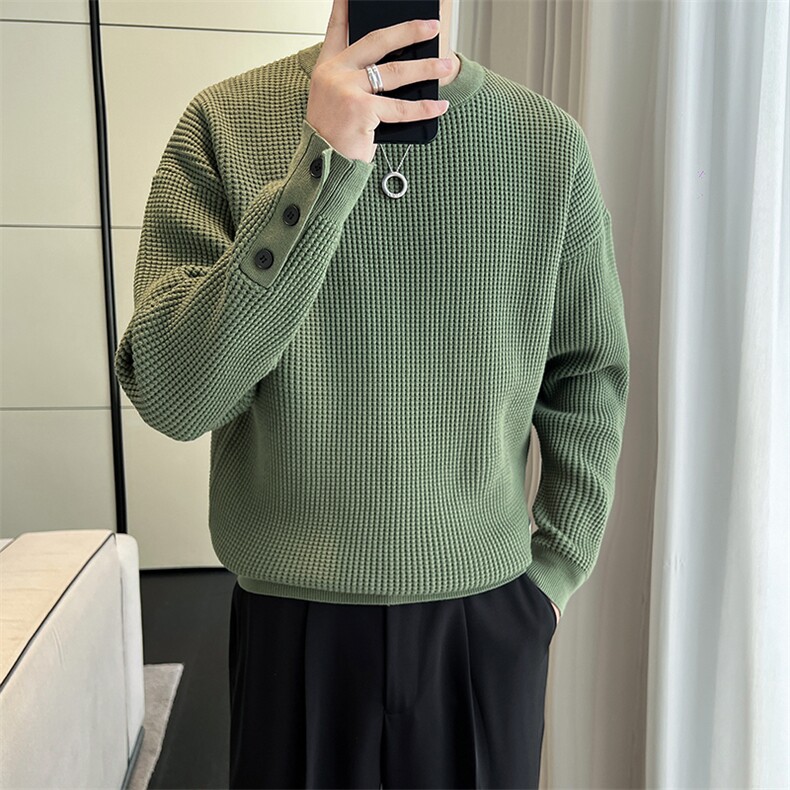 B353MY909P80绿色2025秋冬男士常规版型潮版针织衫套头毛体男，男装针织衫/毛衣，电商B353