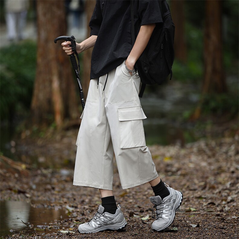 宽松直筒登山裤子男大口袋过膝短裤美式工装七分裤-A1055TP30控58，男装牛仔裤，电商B241