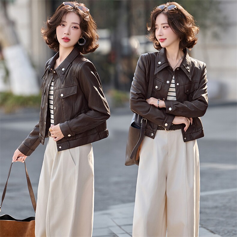 2026春装新款简约时髦风尚短款皮衣外套，女装皮衣，魅丽静蓝