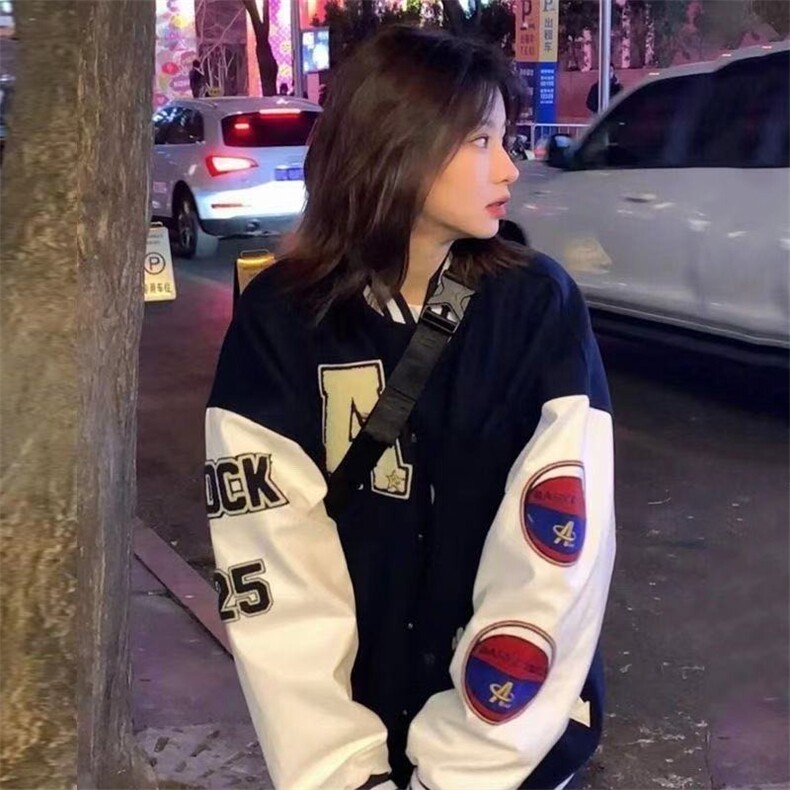 781-P65美式情侣潮牌字母印花棒球服宽松外套男女百搭潮流飞行员,女装短外套,电商B323A