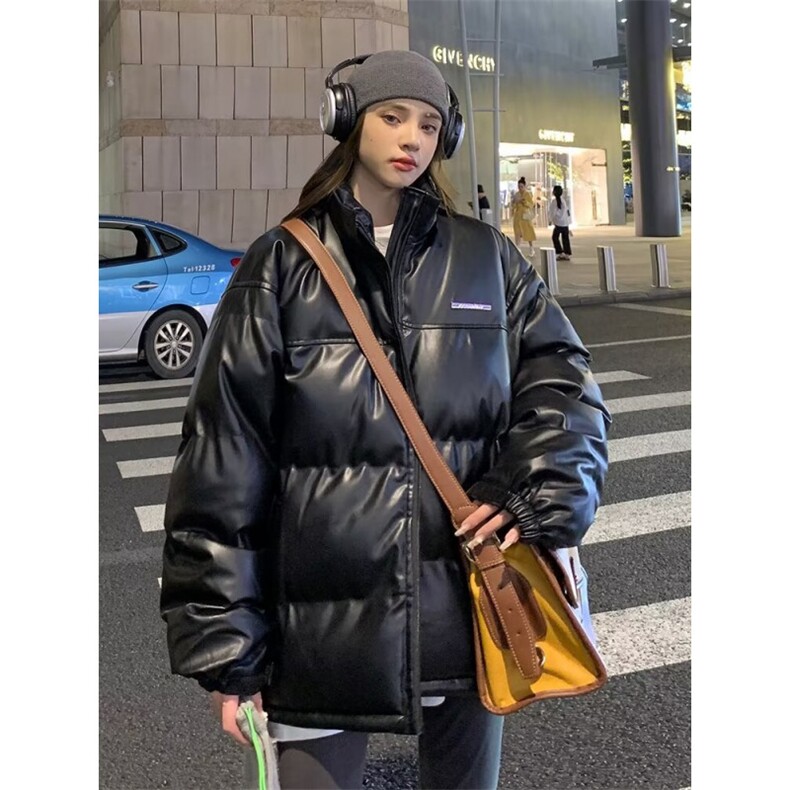 冬季港风情侣PU皮羽绒服ins学生潮宽松加厚面包服立领棉袄外套男,男装羽绒服,星座218-1（原230）
