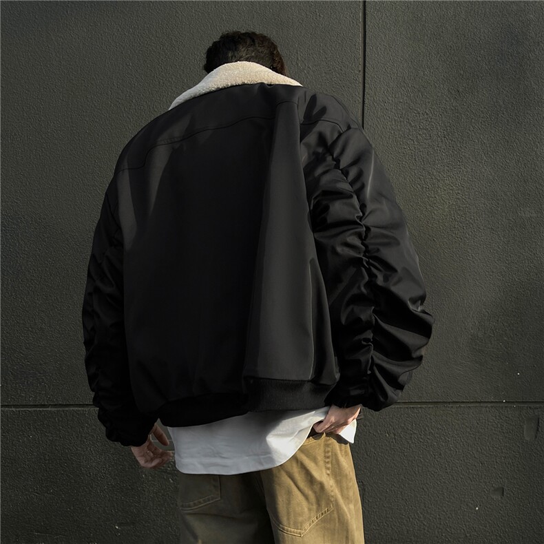 冬装美式复古羊羔毛翻领棉服飞行夹克棉衣加厚外套男H1031P128,男装夹克,电商A341