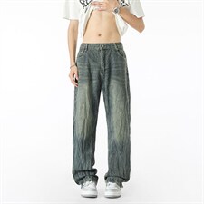 美式高街百搭直筒牛仔裤男潮牌垂感阔腿宽松XZ201-1102P48，男装牛仔裤，星座201