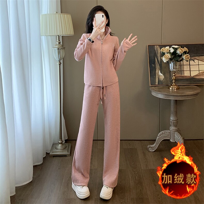 女冬季新款开衫卫衣阔腿裤加绒两件套潮,女装套装/套裙,江南