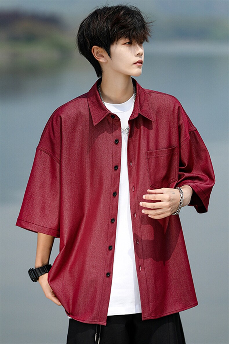8XL-M冰丝牛仔短袖衬衫男款夏季薄款宽松慵懒衬衣外套DC28006P60,男装T恤,电商B312