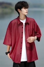 8XL-M冰丝牛仔短袖衬衫男款夏季薄款宽松慵懒衬衣外套DC28006P60，男装T恤，电商B312