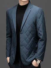 高级感秋冬季修身轻薄羽绒棉服西装外套男士中青年格子外套，男装西服套装，电商B212（原钱塘6029）