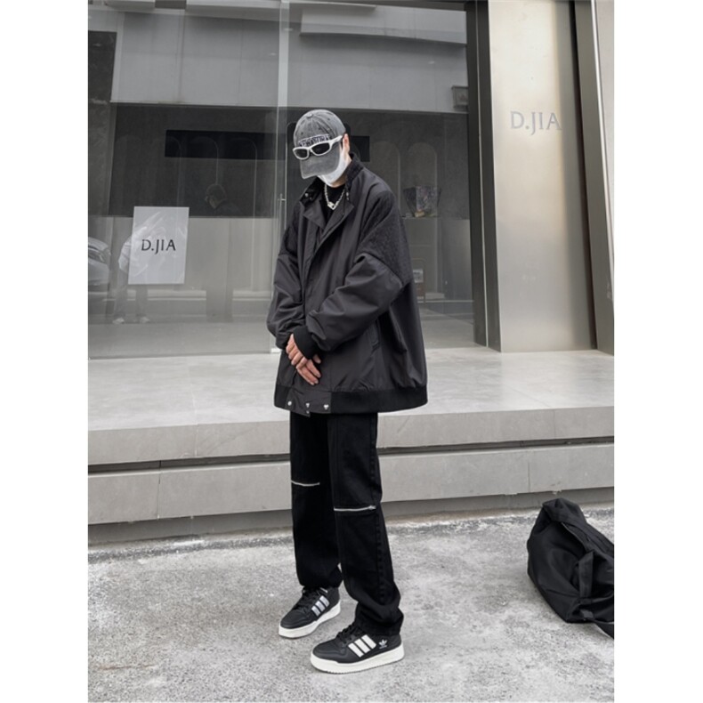 美式vibe风裤子高街黑色微喇牛仔裤男款春秋潮牌痞帅修身直筒长裤,男装夹克,星座1005