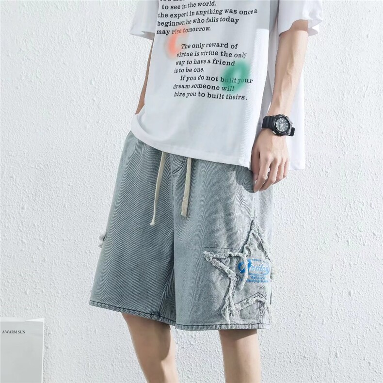 高街牛仔短裤男夏季五分裤棉牛仔短裤N4900P38,男装牛仔裤,星座1116-2