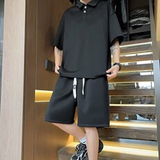 夏季短袖polo衫短裤套装潮牌百搭宽松情侣时尚翻领t恤帅气两件套，男装T恤，星座1210-1