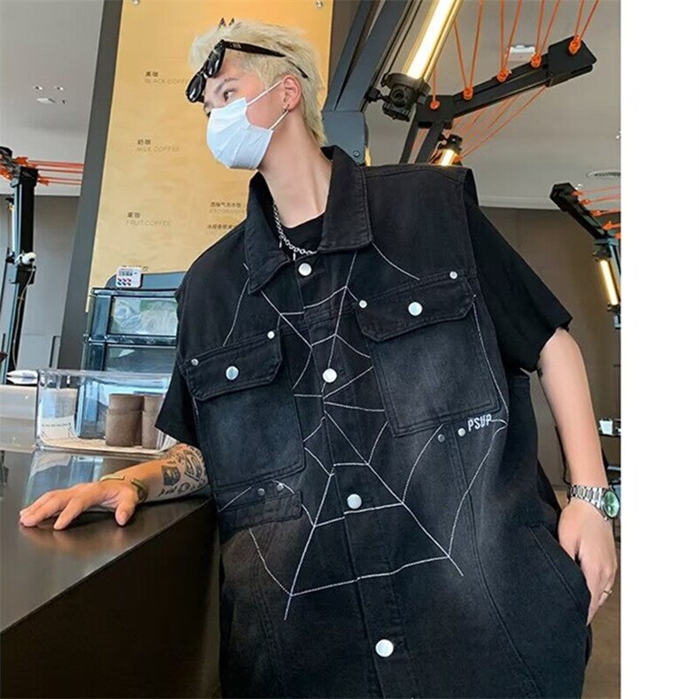 2025新款蜘蛛刺绣牛仔马甲背心MJ604,男装背心/马甲,星座1108