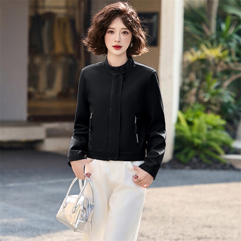 独特超好看蛋白皮衣外套女短款2025春装新款今年流行爆款夹克上衣,女装皮衣,魅丽静蓝