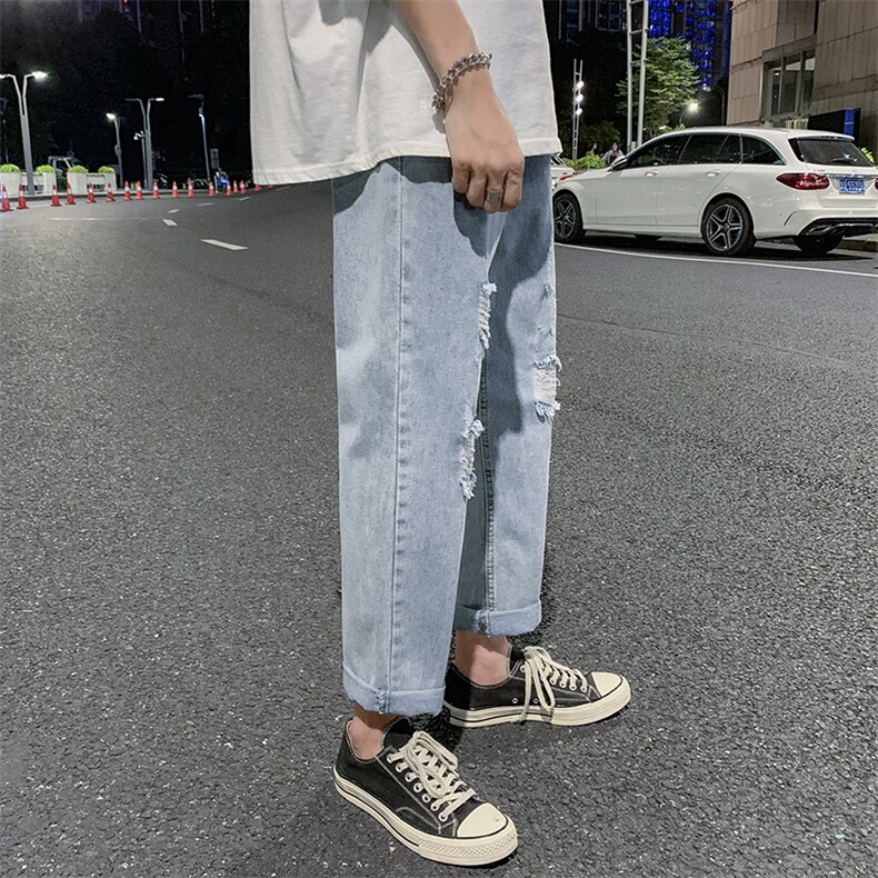 破洞牛仔裤！男女直筒乞丐裤NB03P40,男装牛仔裤,电商D325