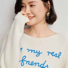 时尚百搭女士加厚字母衫舒适保暖显瘦长袖毛衣，女装羊绒衫，臻维羊绒