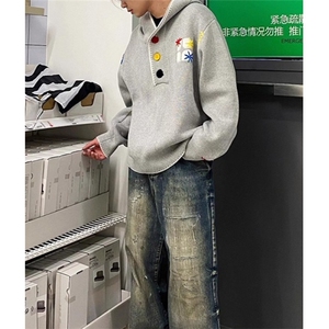 刺绣连帽毛衣男女款多巴胺彩色宽松针织衫慵懒风卫衣外套 MY9601图片