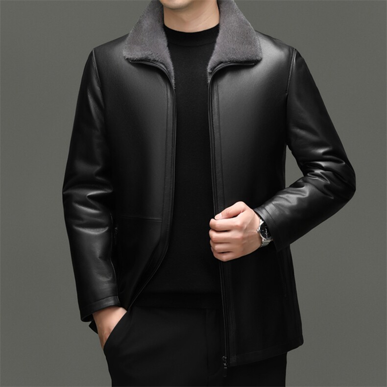 BG-H20501海宁男式山羊皮真皮皮衣男脱卸水貂内胆翻领夹克皮克服,男装皮衣,电商B360A（原721A）