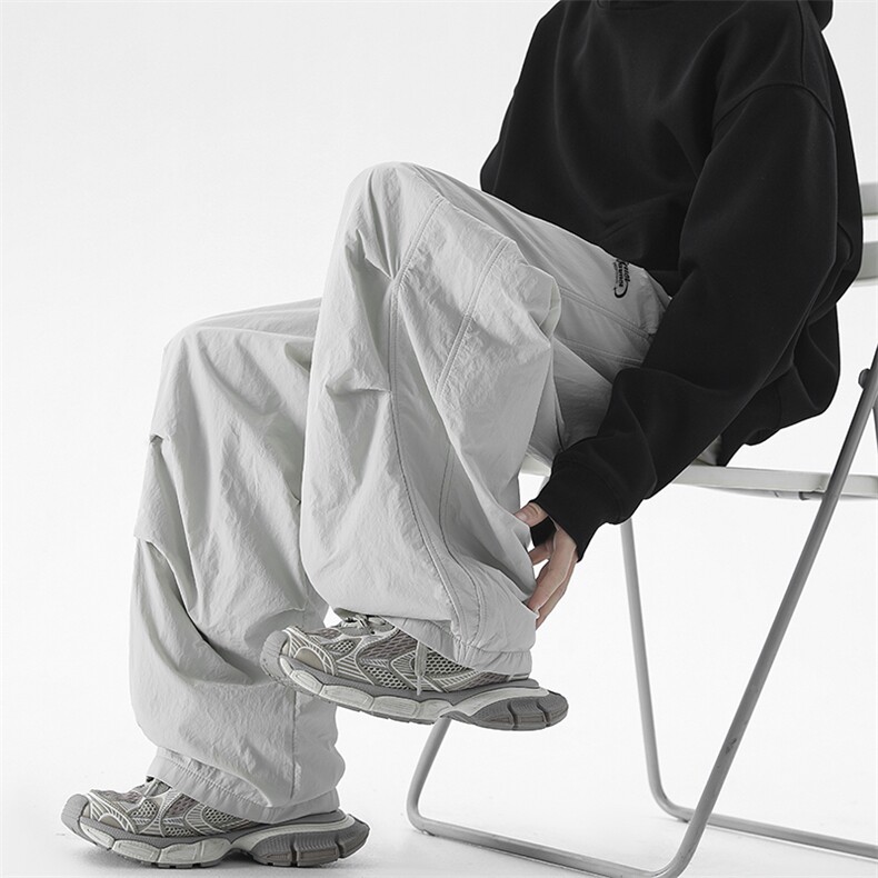 美式褶皱加绒伞兵弯刀宽松直筒运动休闲裤XZ225-3-CK11-P65控89,男装休闲裤,星座225-3