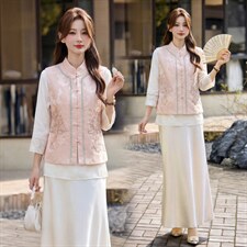 现货春装新款简约时尚休闲重工艺钉珠减龄马甲可组合三件套半裙衫，女装马甲，韩美纤衣