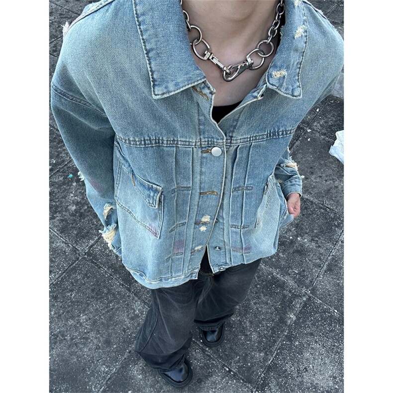 自家图有货~vibe美式破坏短款休闲牛仔夹克外套JK805-P85控118,男装夹克,星座1004-3