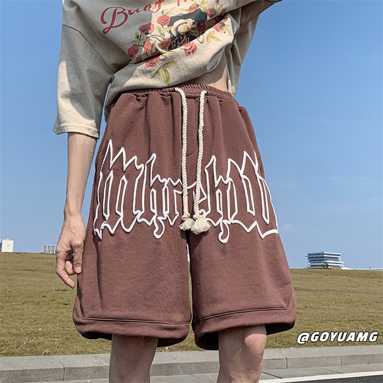 wassup happy欧美发泡短裤男夏季潮牌运动五分裤宽松情侣休闲裤子图片