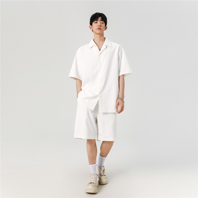 2025夏季男冰丝柔休闲衬衫套装整套CS080-P50,男装衬衫,电商A132（原电商B245）