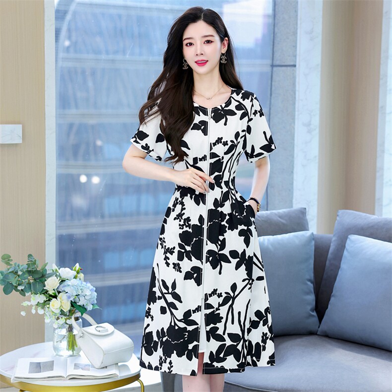 雪纺连衣裙女夏季2023新款网红爆款修身显瘦高端精致水墨印花裙子,女装连衣裙,卡杰菲