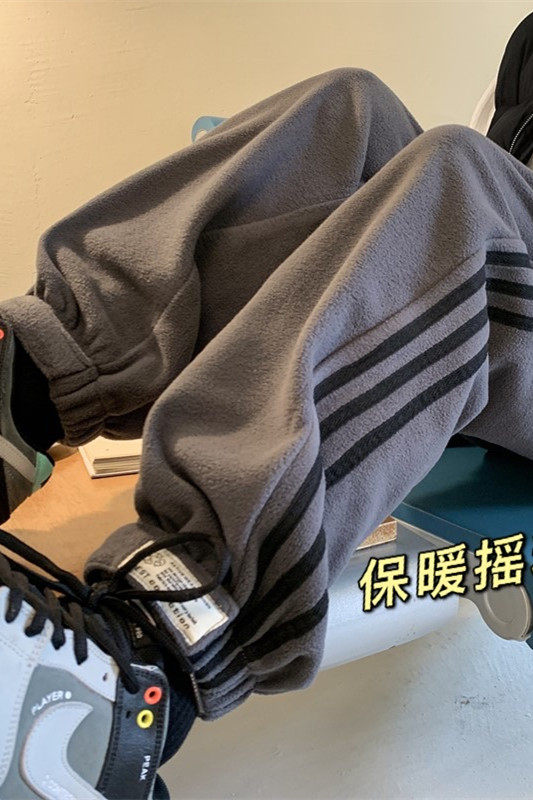 双面摇粒绒条纹魔术贴束脚休闲裤大码M~5XLXZ604-KP48-P55控68,男装休闲裤,星座604