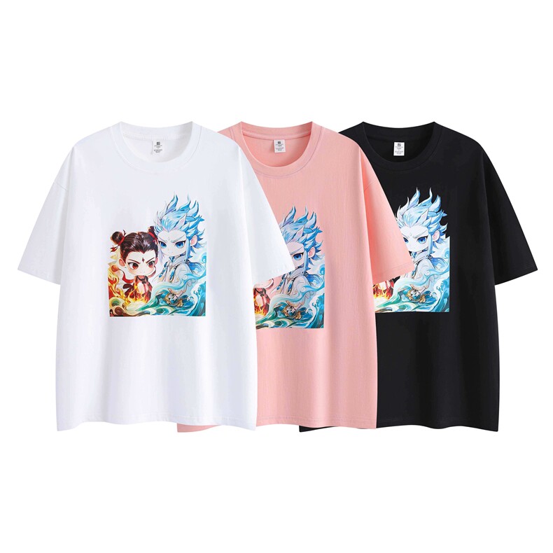 2025新款纯棉T恤哪吒敖丙风漫画新潮柔软舒适吸汗透气，男装T恤，星座1407