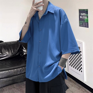 爆主推纯色净版宽松男士6色短袖衬衫 A125-C15-P35图片