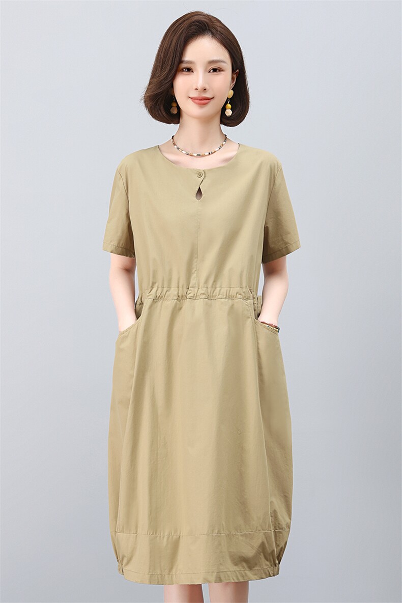 dpqb纯棉休闲连衣裙女2025夏季新款妈妈复古文艺宽松显瘦减龄裙子,女装连衣裙,叶笙衣