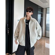 白灰色立领卫衣外套男春秋款高级感重磅开衫美式运动夹克-W9343，男装夹克，星座601-2