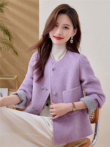 现货！短款毛呢外套女2025秋冬纯色修身显瘦气质毛呢外套双面羊毛图片