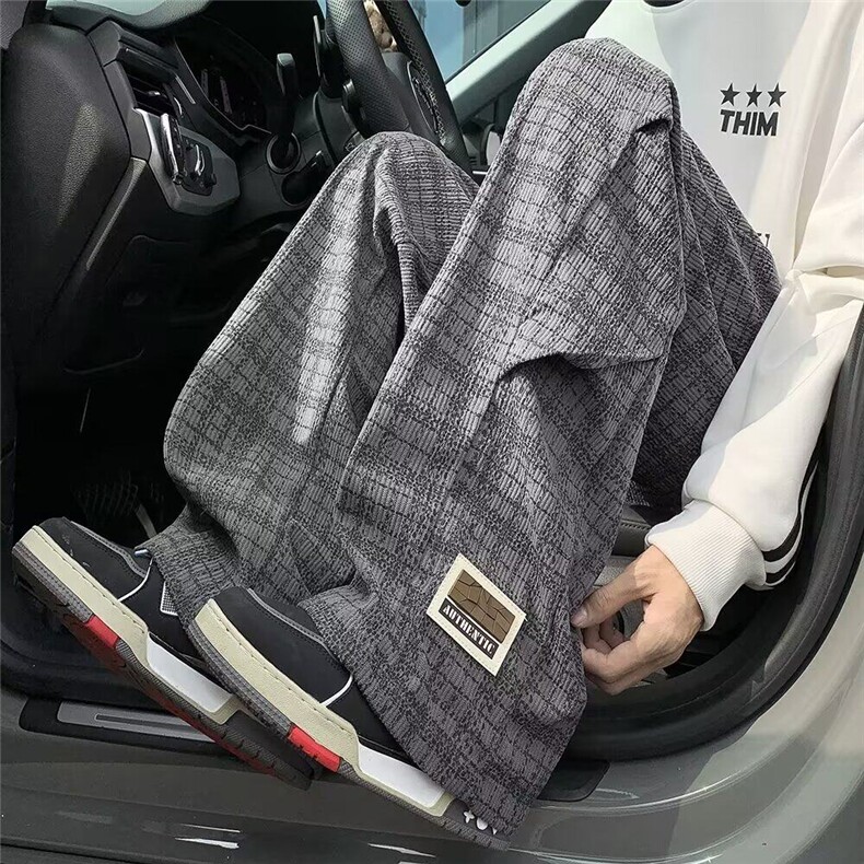 黑白格子裤子男C\春秋秋季美式复古小香风阔腿裤宽松直筒休闲长裤,男装休闲裤,星座1013
